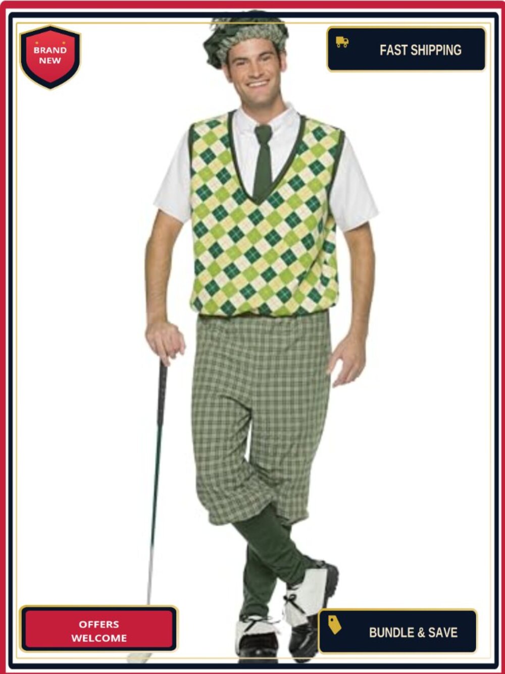 Adult Old Tyme Golfer Halloween Costume 4-Piece Set